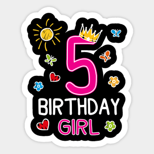 Kids 5th Birthday Girl Crown Princess Sticker